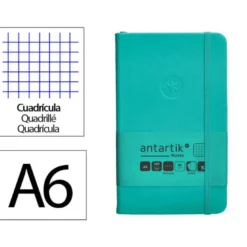 CUADERNO CON GOMILLA ANTARTIK NOTES TAPA DURA A6 HOJAS CUADRICULA TURQUESA 100 HOJAS 80 GR FSC