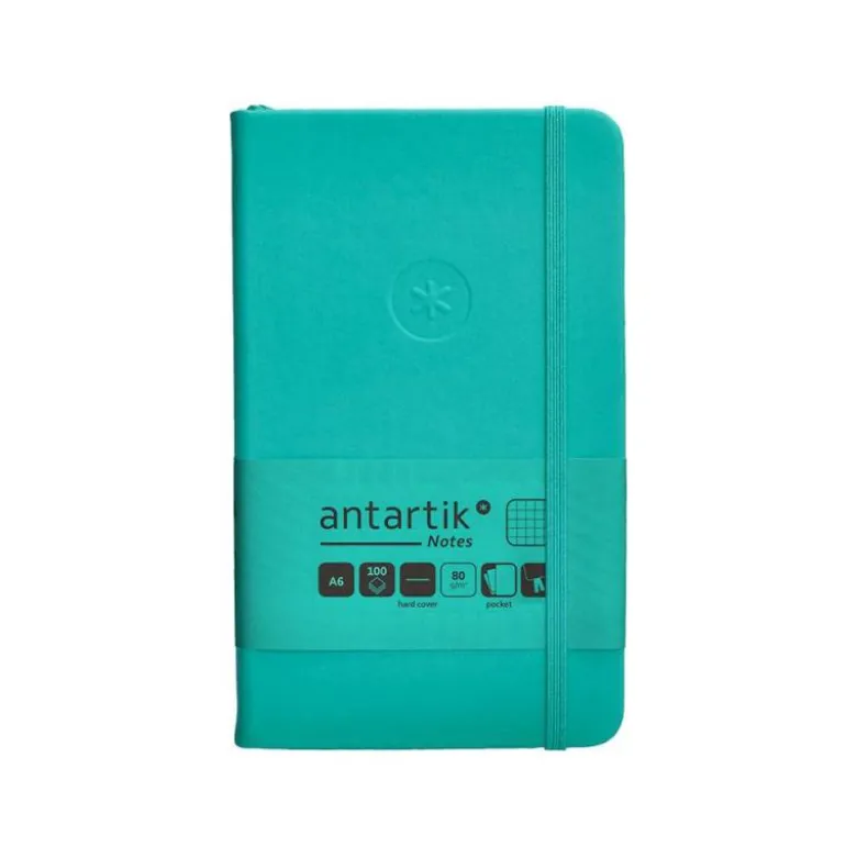 CUADERNO CON GOMILLA ANTARTIK NOTES TAPA DURA A6 HOJAS CUADRICULA TURQUESA 100 HOJAS 80 GR FSC