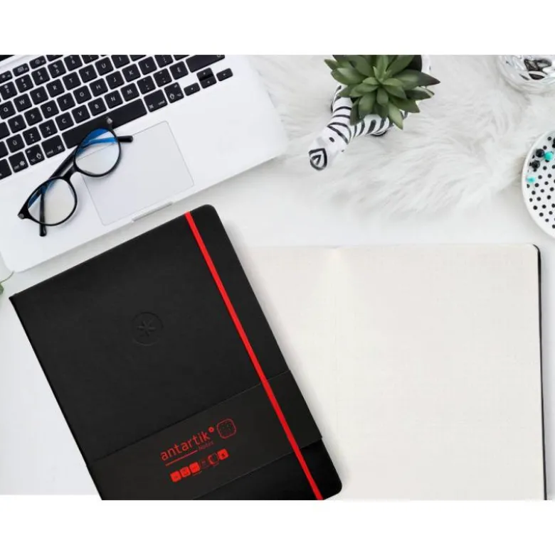 CUADERNO CON GOMILLA ANTARTIK NOTES TAPA DURA A4 HOJAS PUNTOS NEGRO Y ROJO 100 HOJAS 80 GR FSC