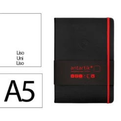 CUADERNO CON GOMILLA ANTARTIK NOTES TAPA DURA A5 HOJAS LISAS NEGRO Y ROJO 100 HOJAS 80 GR FSC
