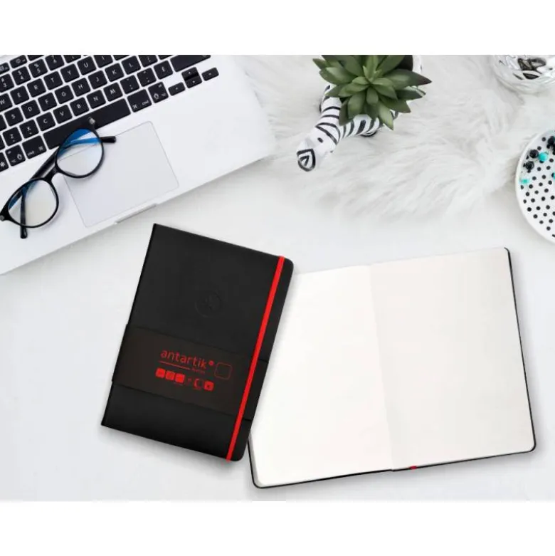 CUADERNO CON GOMILLA ANTARTIK NOTES TAPA DURA A5 HOJAS LISAS NEGRO Y ROJO 100 HOJAS 80 GR FSC