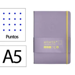 CUADERNO CON GOMILLA ANTARTIK NOTES TAPA DURA A5 HOJAS PUNTOS MORADO Y AMARILLO 100 HOJAS 80 GR FSC