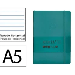 CUADERNO CON GOMILLA ANTARTIK NOTES TAPA BLANDA A5 HOJAS RAYAS VERDE AGUAMARINA 80 HOJAS 80 GR FSC
