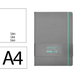 CUADERNO CON GOMILLA ANTARTIK NOTES TAPA DURA A4 HOJAS LISAS GRIS Y TURQUESA 100 HOJAS 80 GR FSC