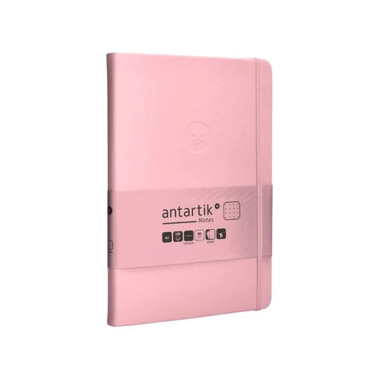 CUADERNO CON GOMILLA ANTARTIK NOTES TAPA DURA A5 HOJAS PUNTOS ROSA PASTEL 100 HOJAS 80 GR FSC