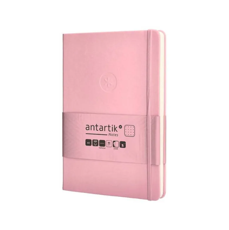 CUADERNO CON GOMILLA ANTARTIK NOTES TAPA DURA A5 HOJAS PUNTOS ROSA PASTEL 100 HOJAS 80 GR FSC