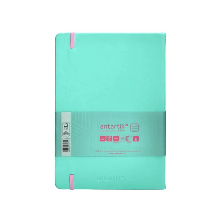 CUADERNO CON GOMILLA ANTARTIK NOTES TAPA DURA A5 HOJAS RAYAS ROSA Y TURQUESA 100 HOJAS 80 GR FSC