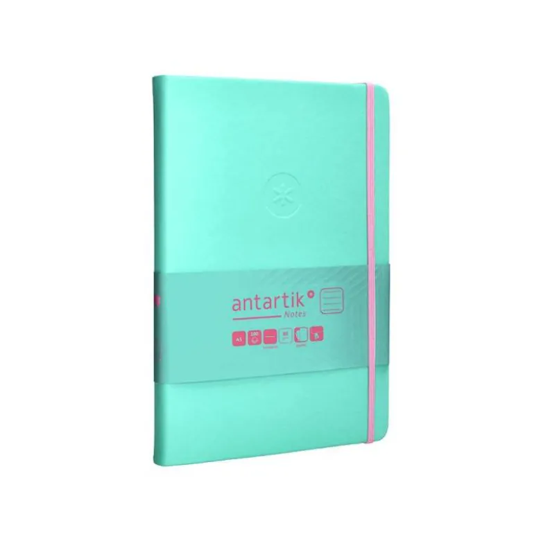 CUADERNO CON GOMILLA ANTARTIK NOTES TAPA DURA A5 HOJAS RAYAS ROSA Y TURQUESA 100 HOJAS 80 GR FSC