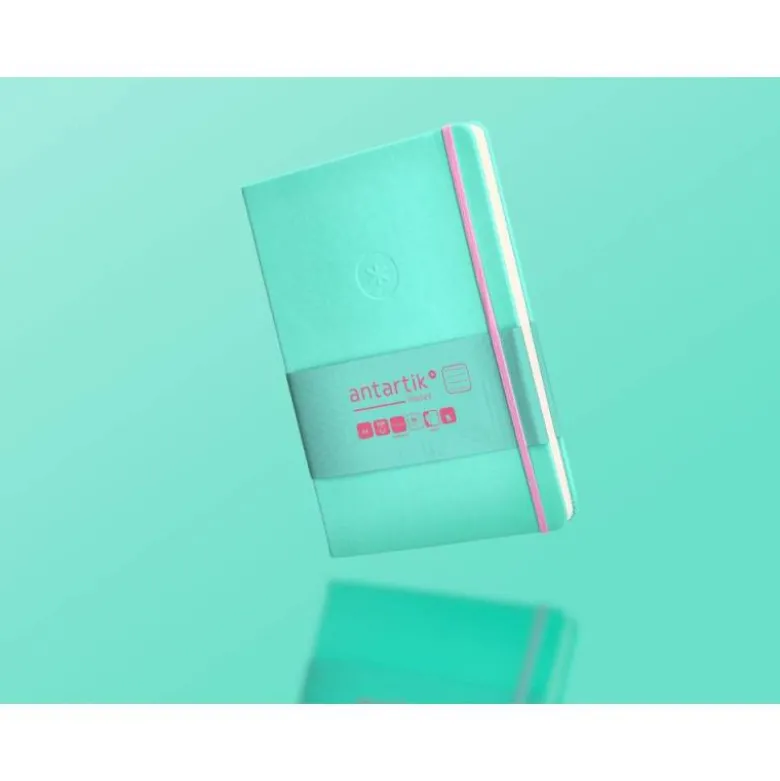 CUADERNO CON GOMILLA ANTARTIK NOTES TAPA DURA A5 HOJAS RAYAS ROSA Y TURQUESA 100 HOJAS 80 GR FSC