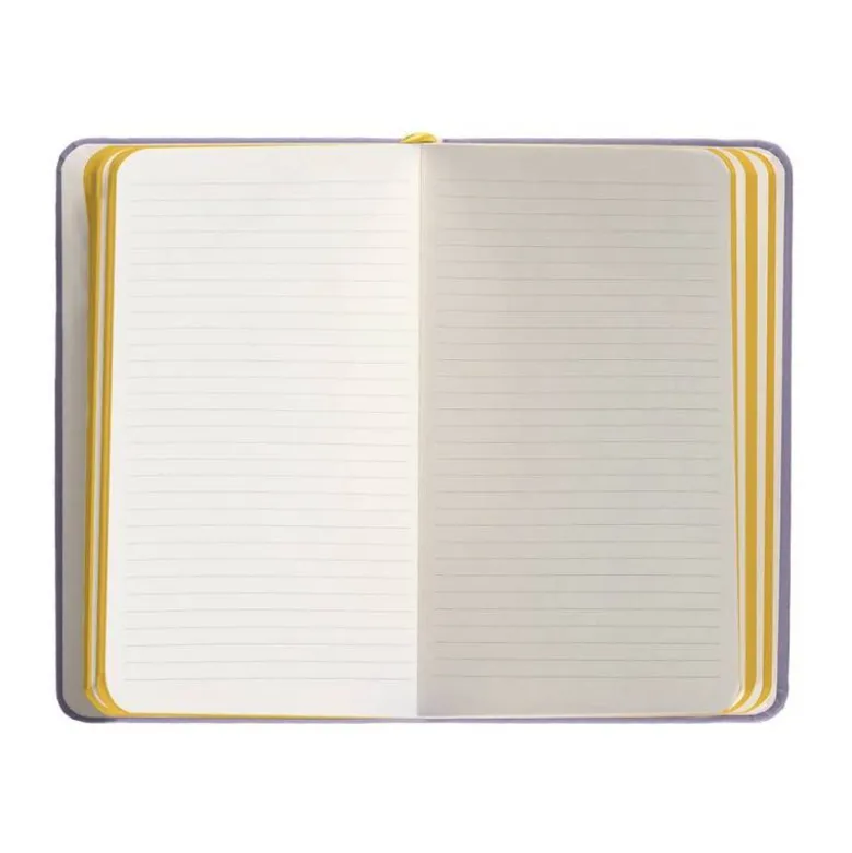CUADERNO CON GOMILLA ANTARTIK NOTES TAPA DURA A6 HOJAS RAYAS MORADO Y AMARILLO 100 HOJAS 80 GR FSC