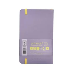 CUADERNO CON GOMILLA ANTARTIK NOTES TAPA DURA A6 HOJAS RAYAS MORADO Y AMARILLO 100 HOJAS 80 GR FSC