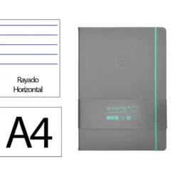 CUADERNO CON GOMILLA ANTARTIK NOTES TAPA DURA A4 HOJAS RAYAS GRIS Y TURQUESA 100 HOJAS 80 GR FSC