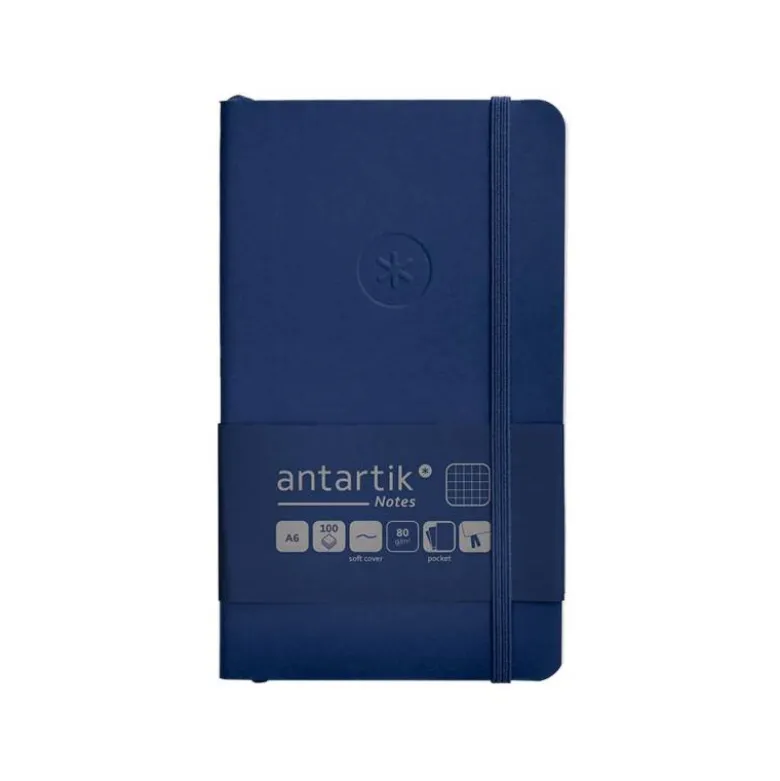 CUADERNO CON GOMILLA ANTARTIK NOTES TAPA BLANDA A6 CUADRICULA AZUL MARINO 100 HOJAS 80 GR FSC