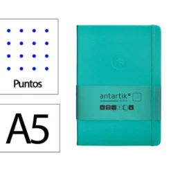 CUADERNO CON GOMILLA ANTARTIK NOTES TAPA DURA A5 HOJAS PUNTOS TURQUESA 100 HOJAS 80 GR FSC