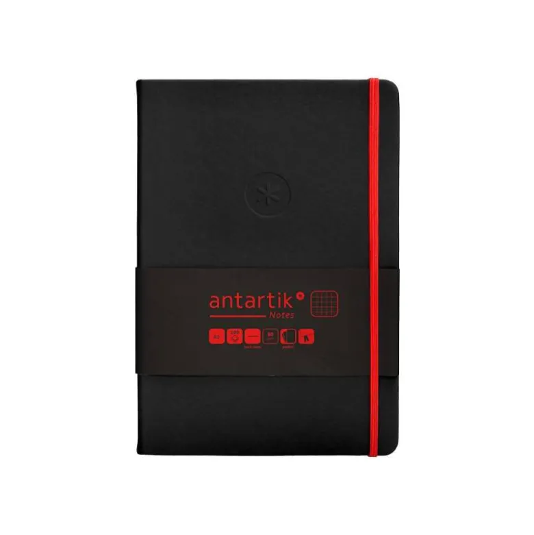 CUADERNO CON GOMILLA ANTARTIK NOTES TAPA DURA A5 HOJAS CUADRICULA NEGRO Y ROJO 100 HOJAS 80 GR FSC