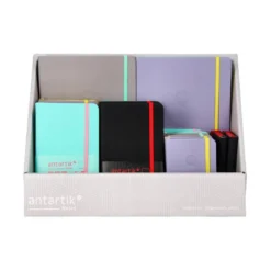CUADERNO CON GOMILLA ANTARTIK NOTE TAPA DURA Y BLANDA BICOLOR A5/A6/A7 EXPOSITOR DE 20 UNIDADES SURTIDAS