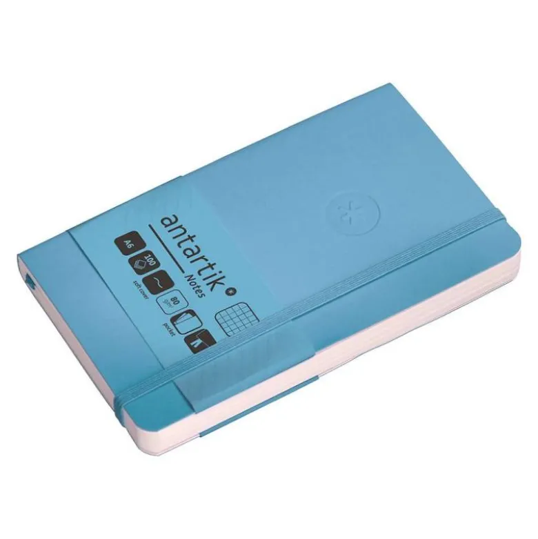 CUADERNO CON GOMILLA ANTARTIK NOTES TAPA BLANDA A6 CUADRICULA AZUL CLARO 100 HOJAS 80 GR FSC