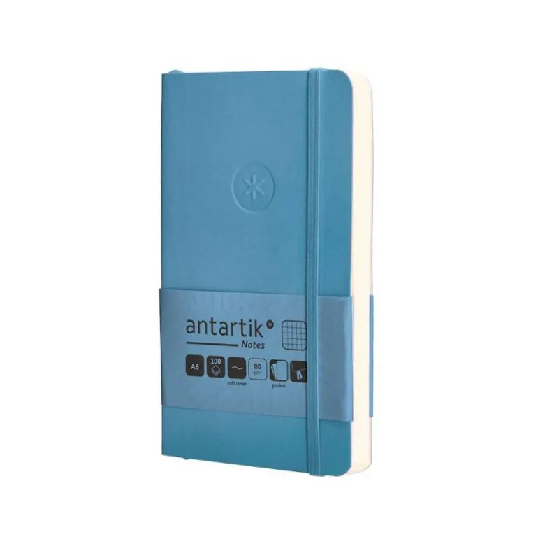 CUADERNO CON GOMILLA ANTARTIK NOTES TAPA BLANDA A6 CUADRICULA AZUL CLARO 100 HOJAS 80 GR FSC