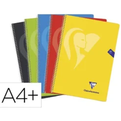 CUADERNO ESPIRAL CLAIREFONTAINE TAPA POLIPROPILENO FOLIO 80 HOJAS 90 GR CUADRO 4MM COLORES