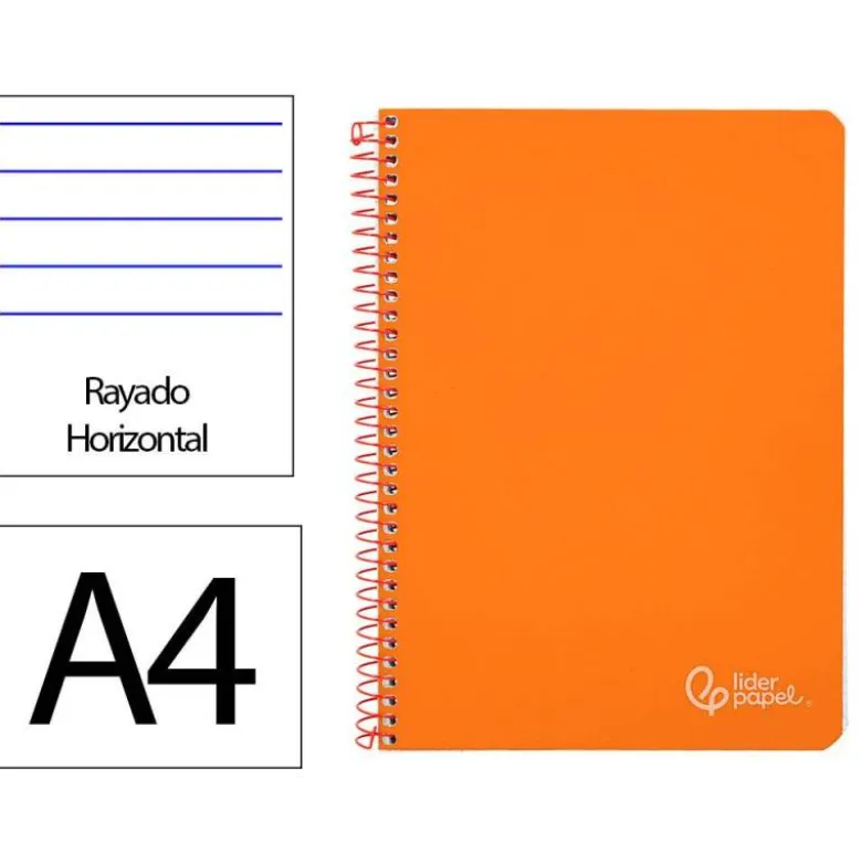 CUADERNO ESPIRAL LIDERPAPEL DIN A4 WITTY TAPA DURA 80H 90GR RAYADO HORIZONTAL CON MARGEN COLOR NARANJA