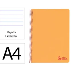 CUADERNO ESPIRAL LIDERPAPEL A4 WONDER TAPA PLASTICO 80H 90GR RAYADO HORIZONTAL CON MARGEN COLOR NARANJA