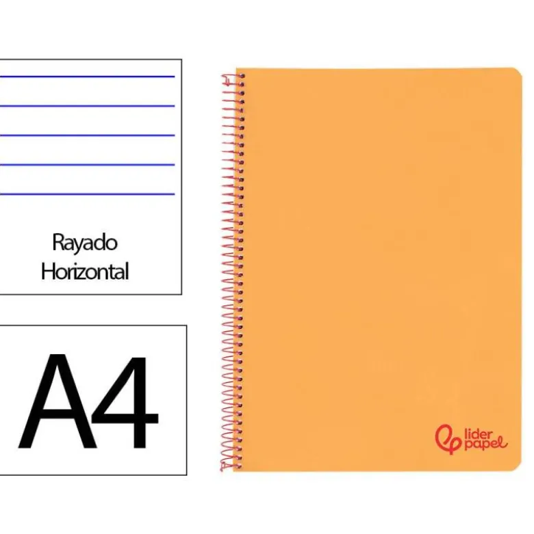 CUADERNO ESPIRAL LIDERPAPEL A4 WONDER TAPA PLASTICO 80H 90GR RAYADO HORIZONTAL CON MARGEN COLOR NARANJA