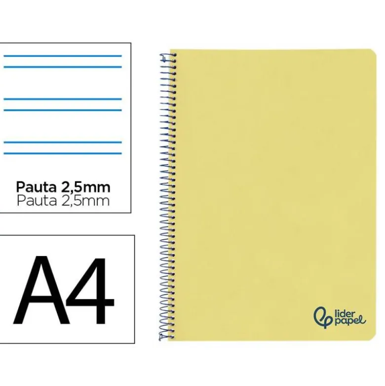 CUADERNO ESPIRAL LIDERPAPEL A4 WONDER TAPA PLASTICO 80H 90GR PAUTA ESTRECHA 2,5MM CON MARGEN COLOR AMARILLO