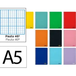 CUADERNO ESPIRAL LIDERPAPEL A5 SMART TAPA BLANDA 80H 75GR RAYADO Nº46 COLORES SURTIDOS