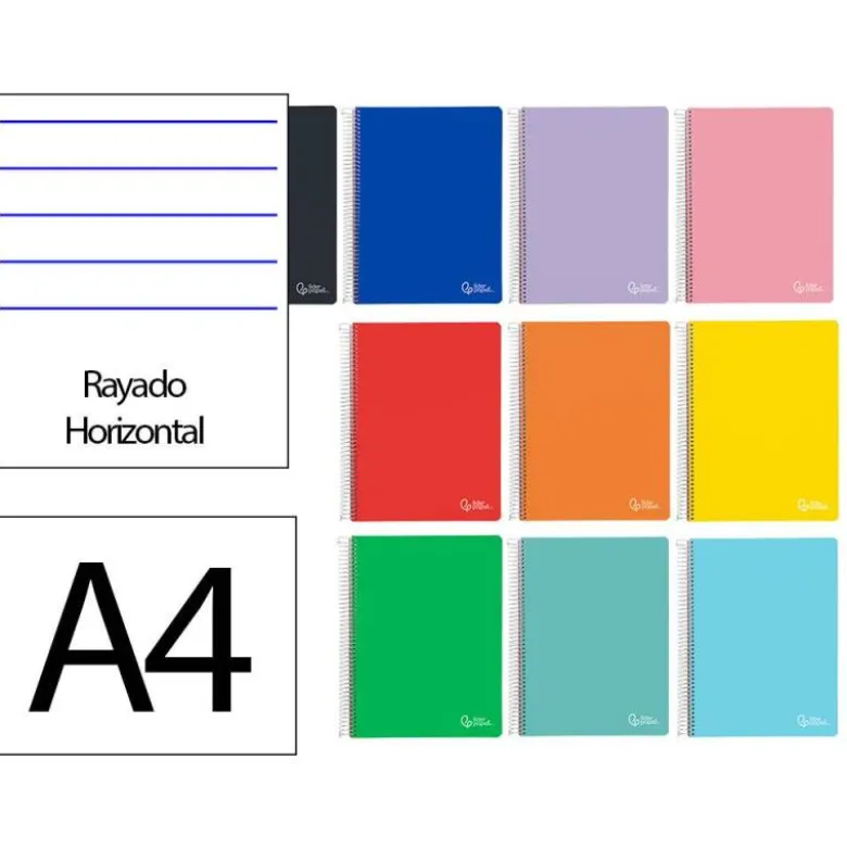 CUADERNO ESPIRAL LIDERPAPEL A4 MICRO WITTY TAPA DURA 120H 90GR HORIZONTAL 8MM 5 BANDAS 4 TALADROS COLORES SURTIDOS