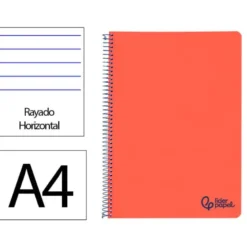 CUADERNO ESPIRAL LIDERPAPEL A4 WONDER TAPA PLASTICO 80H 90GR RAYADO HORIZONTAL CON MARGEN COLOR ROJO