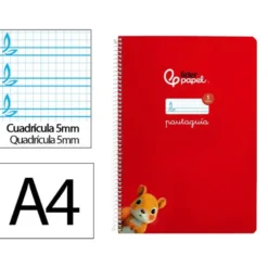 CUADERNO ESPIRAL LIDERPAPEL DI N A4 PAUTAGUIA TAPA BLANDA 80H 75 GR CUADRO PAUTADO 5MM COLOR ROJO