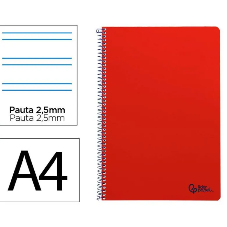 CUADERNO ESPIRAL LIDERPAPEL DIN A4 SMART TAPA BLANDA 80H 75GR PAUTA 2,5MM CON MARGEN COLOR ROJO