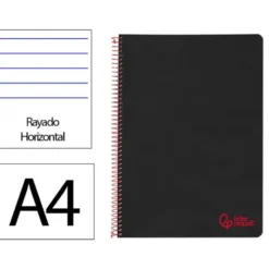 CUADERNO ESPIRAL LIDERPAPEL A4 WONDER TAPA PLASTICO 80H 90GR RAYADO HORIZONTAL CON MARGEN COLOR NEGRO