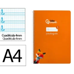 CUADERNO ESPIRAL LIDERPAPEL DIN A4 PAUTAGUIA TAPA DURA 80H 90 GR CUADRO PAUTADO 4MM COLOR NARANJA
