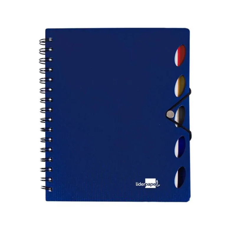 Cuaderno espiral liderpapel a5 micro executive tapa plastico 100h 80 gr cuadro 5mm 5 se paradores con gomilla azul