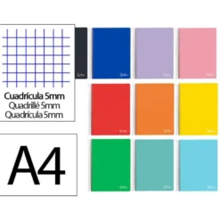 CUADERNO ESPIRAL LIDERPAPEL A4 MICRO WITTY TAPA DURA 120H 90GR CUADRO 5MM 5 BANDAS 4 TALADROS COLORES SURTIDOS