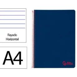 CUADERNO ESPIRAL LIDERPAPEL A4 WONDER TAPA PLASTICO 80H 90GR RAYADO HORIZONTAL CON MARGEN COLOR AZUL MARINO