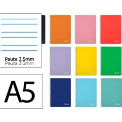CUADERNO ESPIRAL LIDERPAPEL DIN A5 WITTY TAPA DURA 80H 90GR PAUTA ANCHA 3,5MM CON MARGEN COLORES SURTIDOS