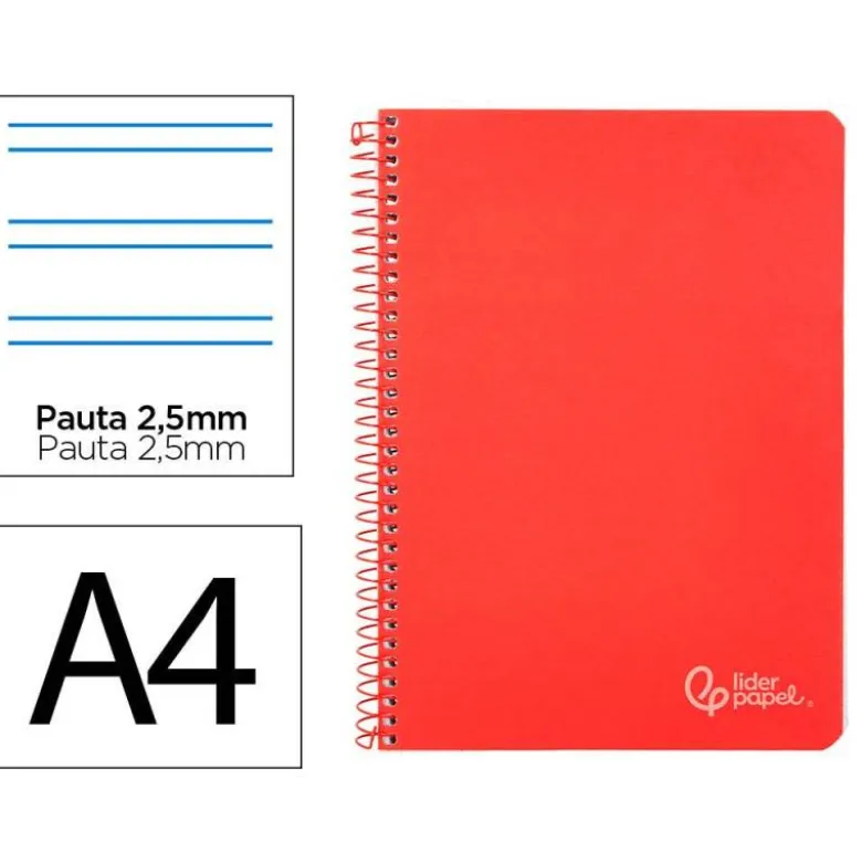 CUADERNO ESPIRAL LIDERPAPEL DIN A4 WITTY TAPA DURA 80H 90GR PAUTA 2,5MM CON MARGEN COLOR ROJO