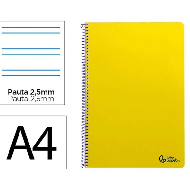 CUADERNO ESPIRAL LIDERPAPEL DIN A4 SMART TAPA BLANDA 80H 75GR PAUTA 2,5MM CON MARGEN COLOR AMARILLO