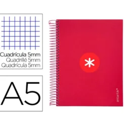CUADERNO ESPIRAL LIDERPAPEL A5 MICRO ANTARTIK TAPA FORRADA120H 90 GR CUADRO 5MM 5 BANDAS6 TALADROS COLOR FRAMBUESA