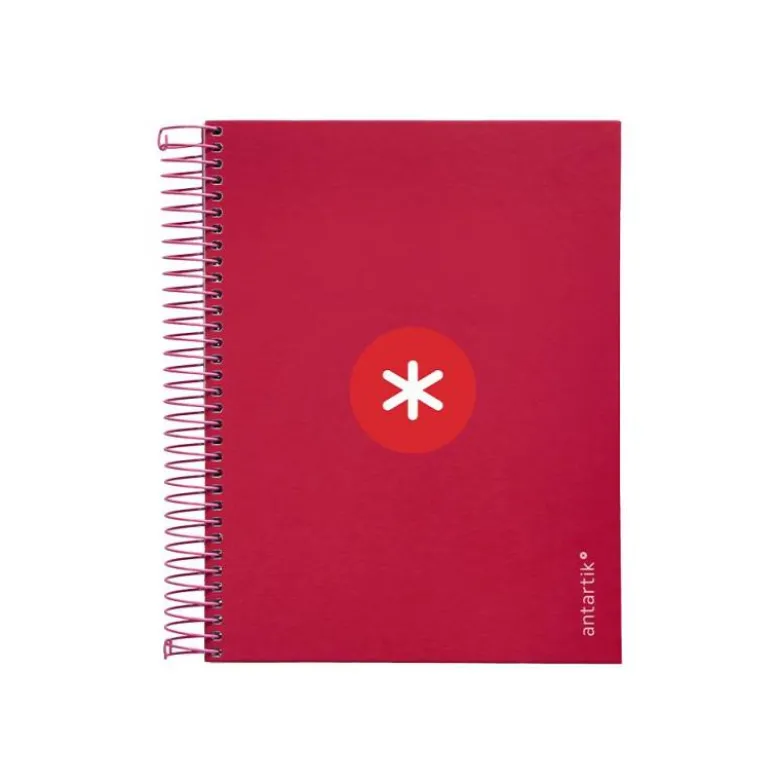 CUADERNO ESPIRAL LIDERPAPEL A5 MICRO ANTARTIK TAPA FORRADA120H 90 GR CUADRO 5MM 5 BANDAS6 TALADROS COLOR FRAMBUESA