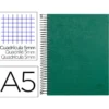 CUADERNO ESPIRAL LIDERPAPEL A5 MICRO PAPERCOAT TAPA FORRADA 140H 75 GR CUADRO5MM 5 BANDAS 6 TALADROS VERDE