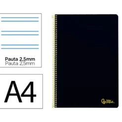 CUADERNO ESPIRAL LIDERPAPEL DIN A4 SMART TAPA BLANDA 80H 75GR PAUTA 3,5MM CON MARGEN COLOR NEGRO
