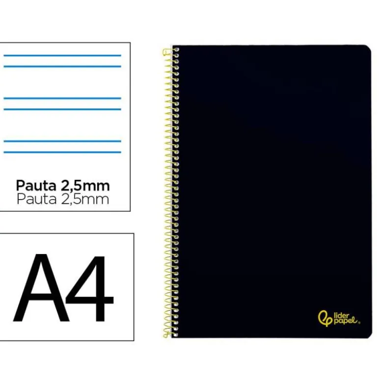 CUADERNO ESPIRAL LIDERPAPEL DIN A4 SMART TAPA BLANDA 80H 75GR PAUTA 3,5MM CON MARGEN COLOR NEGRO