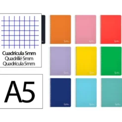 CUADERNO ESPIRAL LIDERPAPEL DIN A5 WITTY TAPA DURA 80H 90GR CUADRO 5MM CON MARGEN COLORES SURTIDOS