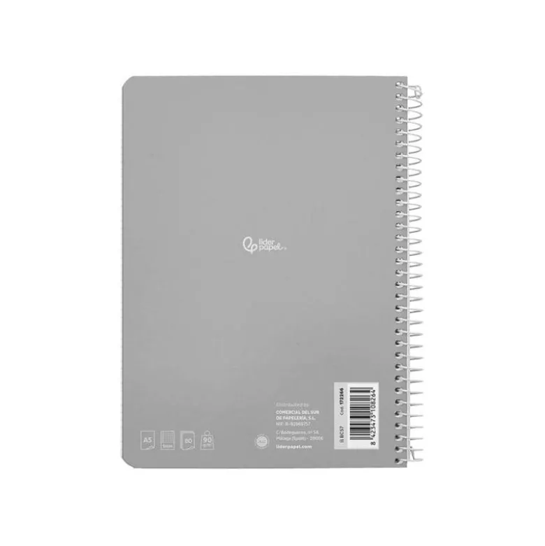 CUADERNO ESPIRAL LIDERPAPEL DIN A5 WITTY TAPA DURA 80H 90GR CUADRO 5MM CON MARGEN COLORES SURTIDOS
