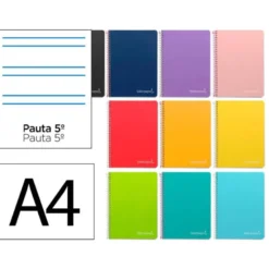 CUADERNO ESPIRAL LIDERPAPEL DIN A4 WITTY TAPA DURA 80H 90GR RAYADO MONTESSORI 5MM COLORES SURTIDOS