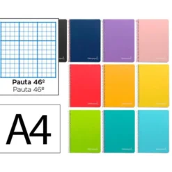 CUADERNO ESPIRAL LIDERPAPEL A4 WITTY TAPA DURA 80H 90GR RAYADO Nº46 COLORES SURTIDOS