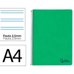 CUADERNO ESPIRAL LIDERPAPEL A4 WONDER TAPA PLASTICO 80H 90GR PAUTA ESTRECHA 2,5MM CON MARGEN COLOR VERDE OSCURO